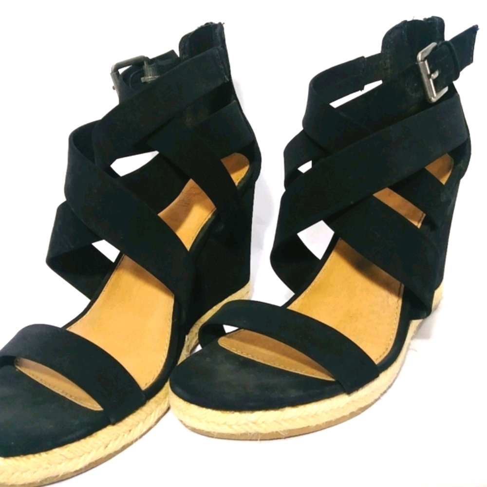 Brash Black suede criss cross wedge